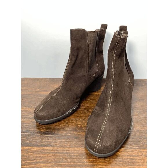 Aerosoles Women's Pull On Ankle Booties Wedge Heels Suede Brown Leather 6.5M - Picture 1 of 9